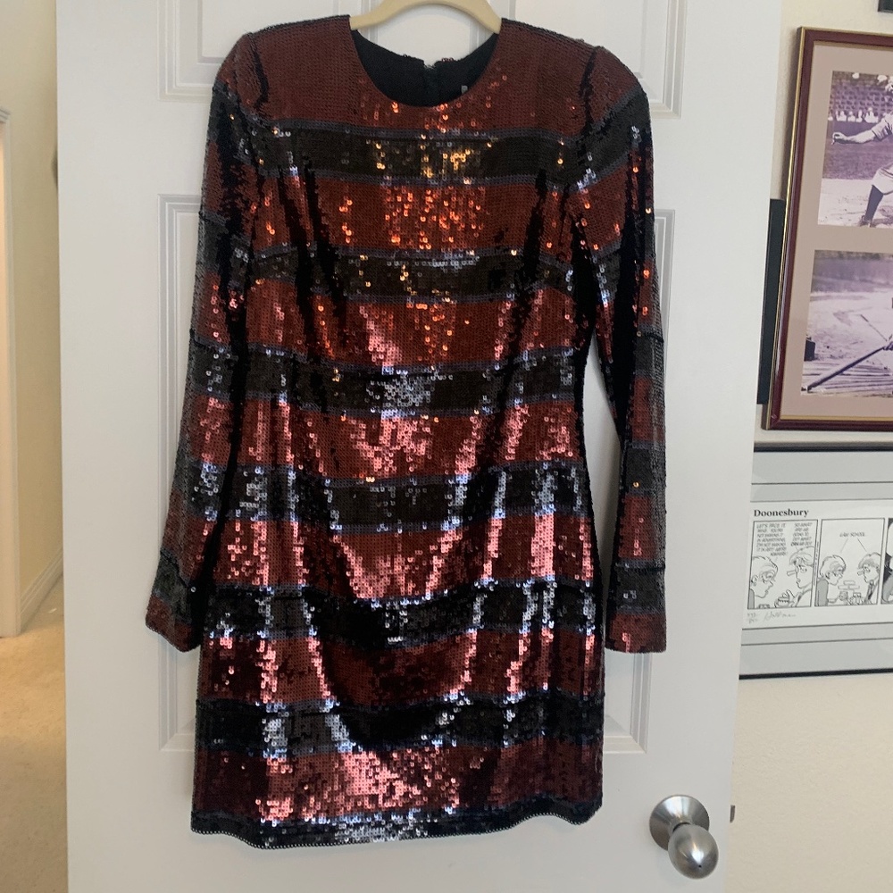 VERONICA BEARD Breakers Sequin Mini Dress In Dark Red Black Size US 4 NWOT